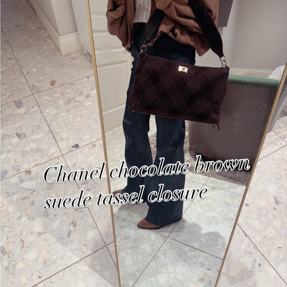 CHANEL Dark Brown Suede Shoulder Bag